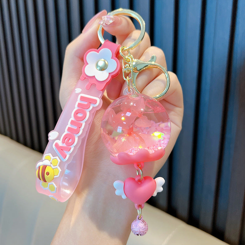 Wholesale Dried Flowers in Oil Wind Chime Liquid Quicksand Pendant Keychain
